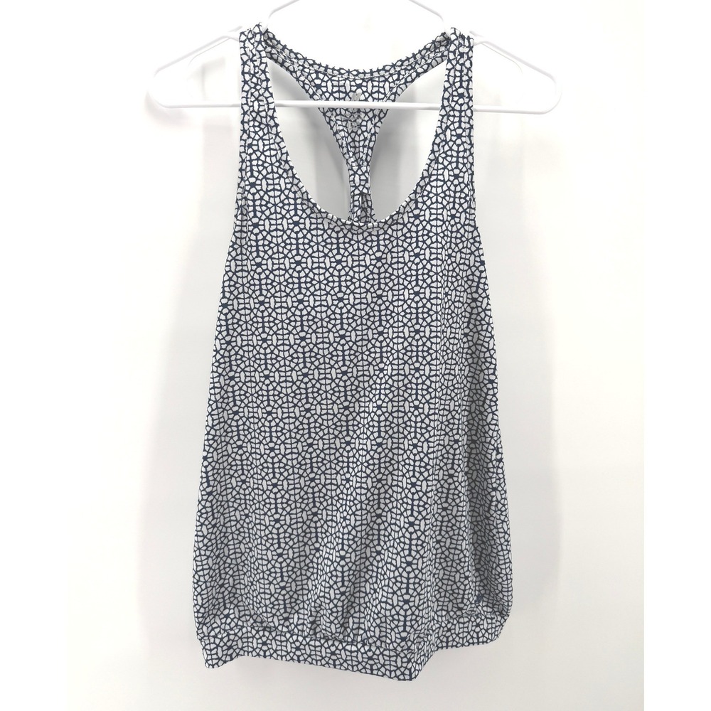 Joe Fresh Tank Top Blue White Geometric Racerback Shelf Bra Sporty Athlete XS